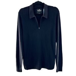 Hollister NWT Black Waffle-Knit 1/4 Zip Long Sleeve Pull Over Sweater Sz Large